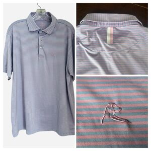 Rhoback Men's Short Sleeve Performance Polo Sz L The Birdie Stripe Pink/blue ***